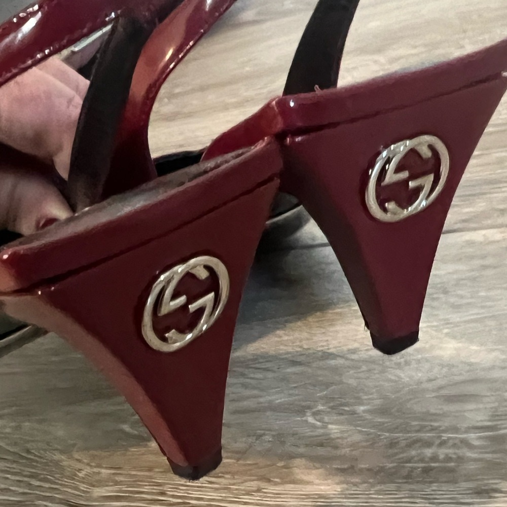 $950 Gucci -Mallory 55 Patent leather Slingback Pumps Size Women's 38.5 - Picture 12 of 15